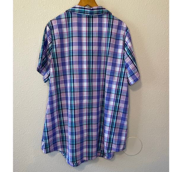 Woman Within Cottage Core Purple & Pink Gingham Short Sleeve Button Up Top 18/20 - Picture 3 of 9
